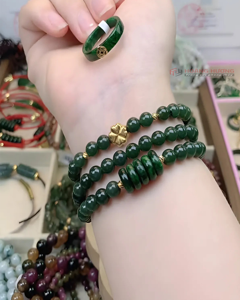 Vòng Tay Ngọc Bích 6li mix Đồng Điếu