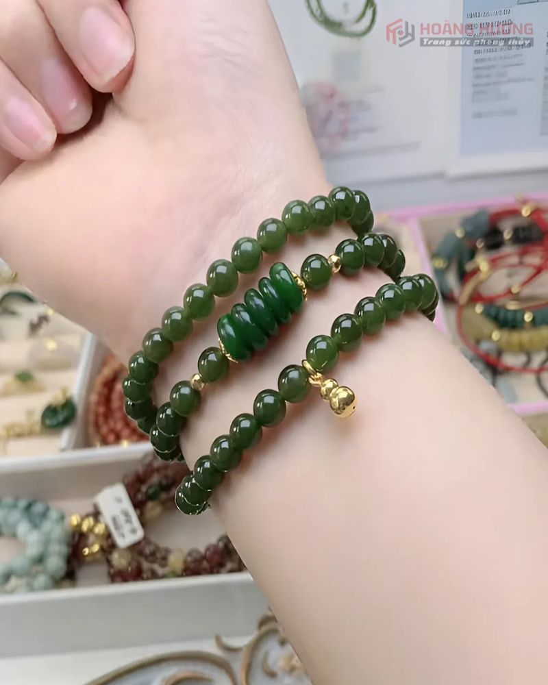 Vòng Tay Ngọc Bích 6li mix Đồng Điếu
