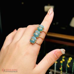 Nhẫn Túi Tiền Lam Ngọc Jade A bọc Vàng 10K